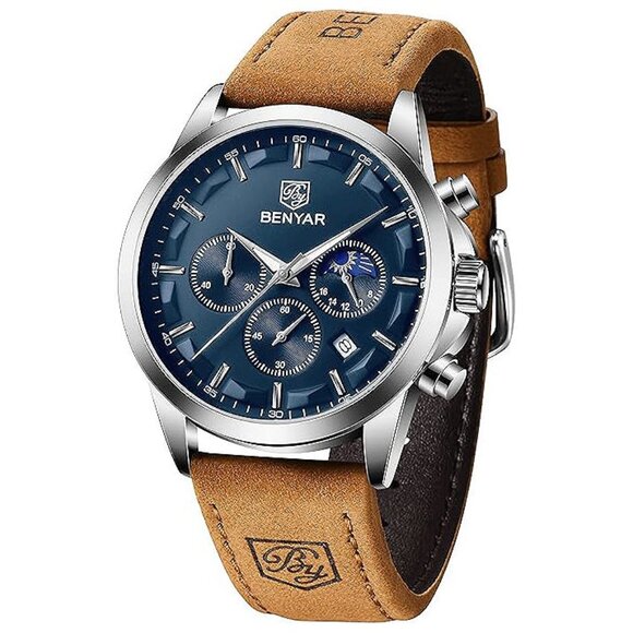 Mens Watches Analog Quartz Waterproof Wrist Watch for Men Brown, Blue